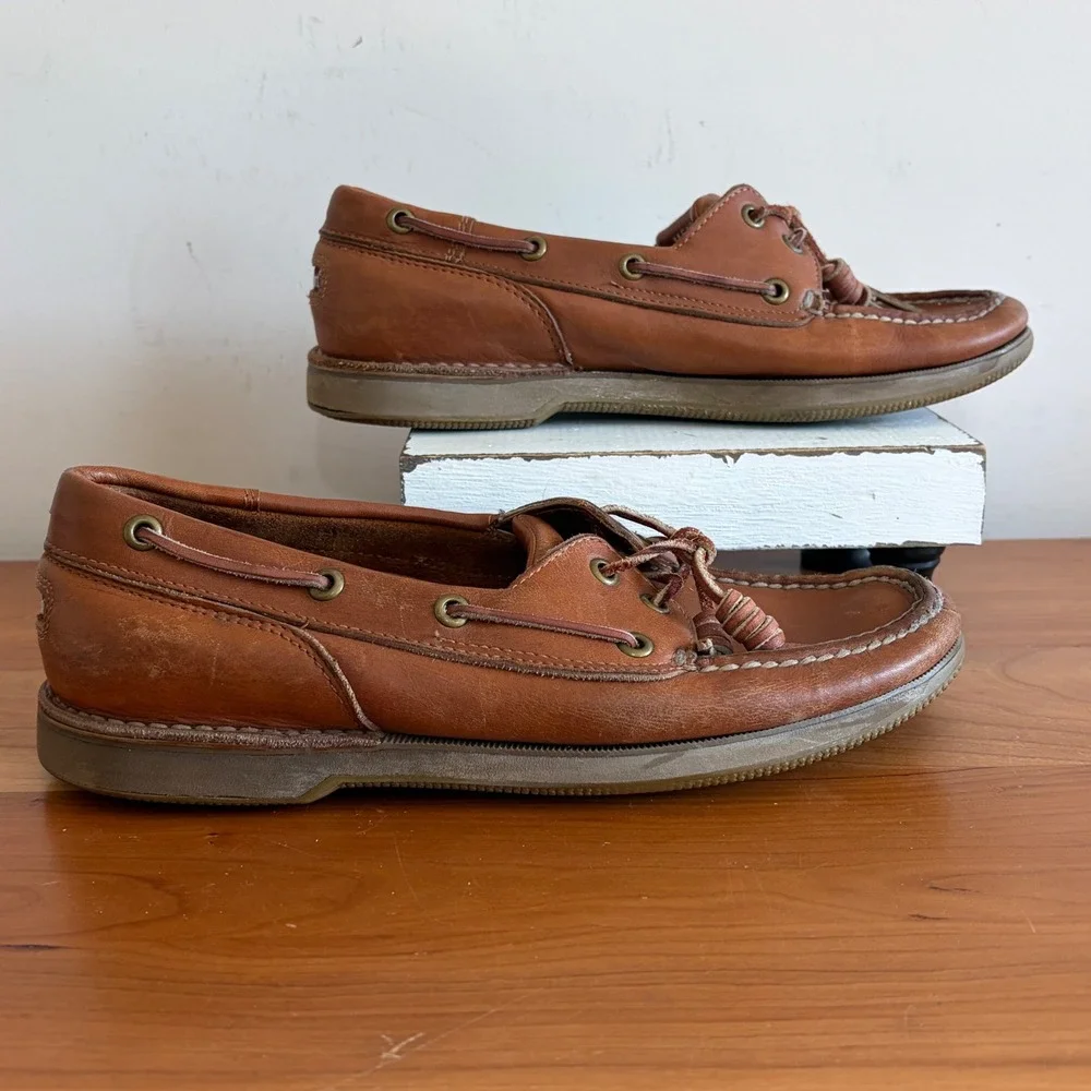 Rockport Mens 7.5 M Brown Leather Boat Shoes Nautical Loafers M5106